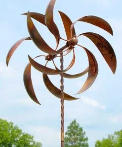 Ancient Graffiti Lawn & Garden Kinetic Dual Feather Copper Colored 74