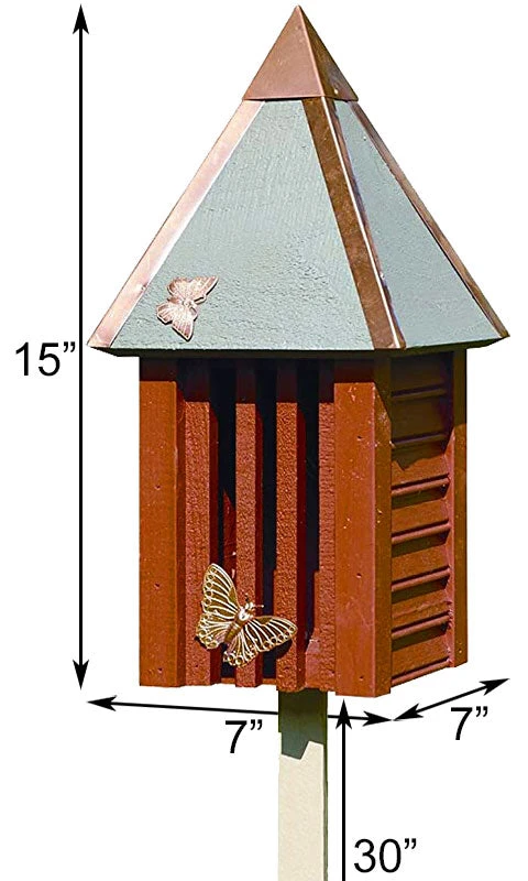Heartwood Flutterbye Butterfly House & Pole, Redwood Butterflies 4 Heartwood Flutterbye Butterfly House & Pole, Redwood Butterflies