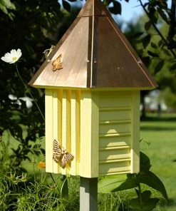 Heartwood Flutterbye Butterfly House & Pole, Solid Copper Roof, Yellow Butterflies