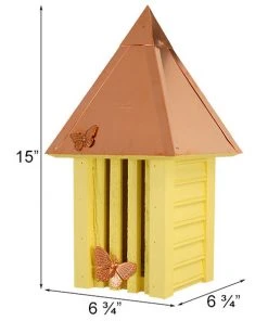 Heartwood Flutterbye Butterfly House & Pole, Solid Copper Roof, Yellow Butterflies