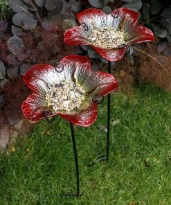 Nestera Summer Burst Glass Bird Baths With Stakes, Pack Of 2 Standing Bird Baths