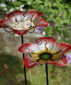 Nestera Summer Burst Glass Bird Baths With Stakes, Pack Of 2 Standing Bird Baths