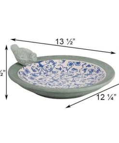 Esschert Design Aged Ceramic Blue And White Ground Bird Bath Ground Bird Baths