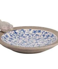 Esschert Design Aged Ceramic Blue And White Ground Bird Bath Ground Bird Baths