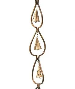 Ancient Graffiti Aspen Leaf And Bell Rain Chain, Aged Copper Lawn & Garden