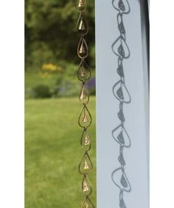 Ancient Graffiti Aspen Leaf And Bell Rain Chain, Aged Copper Lawn & Garden