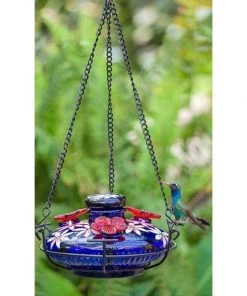 Parasol Hummingbird Feeders Bloom Botanica Hummingbird Feeder With Perch, Blue