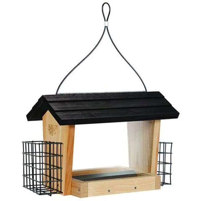 Nature's Way Hanging Feeders Cedar Hopper Bird Feeder With Suet Cages, Large 3 Nature's Way Hanging Feeders Cedar Hopper Bird Feeder With Suet Cages, Large