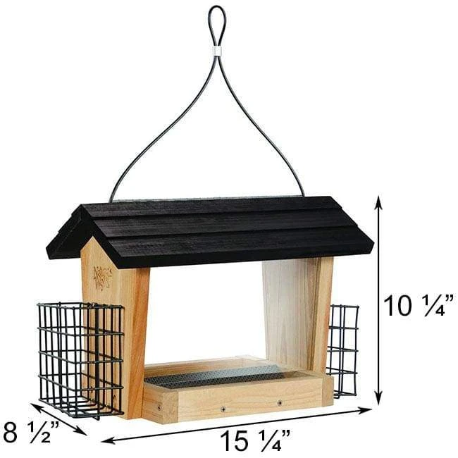 Nature's Way Hanging Feeders Cedar Hopper Bird Feeder With Suet Cages, Large 4 Nature's Way Hanging Feeders Cedar Hopper Bird Feeder With Suet Cages, Large