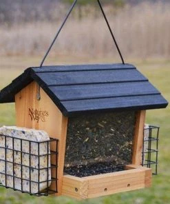 Nature's Way Cedar Hopper Bird Feeder With Suet Cages, Small