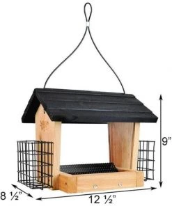 Nature's Way Cedar Hopper Bird Feeder With Suet Cages, Small