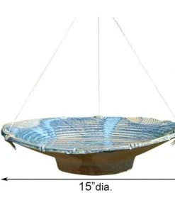 Anthony Stoneware Ceramic French Blue Large Bird Bath Hanging Bird Baths