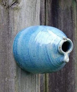 Anthony Stoneware Post / Pole Mounted Houses Ceramic French Blue Peek-A-Boo Bird House
