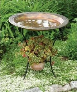 Ancient Graffiti Copper Plated Steel Bird Bath And Stand Standing Bird Baths