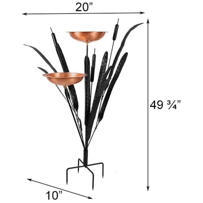 Achla Standing Bird Baths Copper Double Cattail Bird Bath 4 Achla Standing Bird Baths Copper Double Cattail Bird Bath