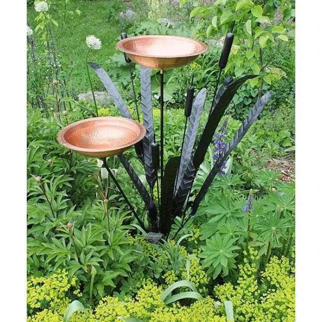 Achla Standing Bird Baths Copper Double Cattail Bird Bath 5 Achla Standing Bird Baths Copper Double Cattail Bird Bath