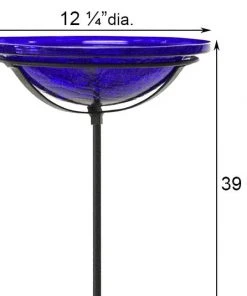 Achla Standing Bird Baths Crackle Glass Bird Bath Bowl With Cradle And Stake, Cobalt