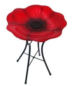 Panacea Products Decorative Glass Poppy Bird Bath And Stand