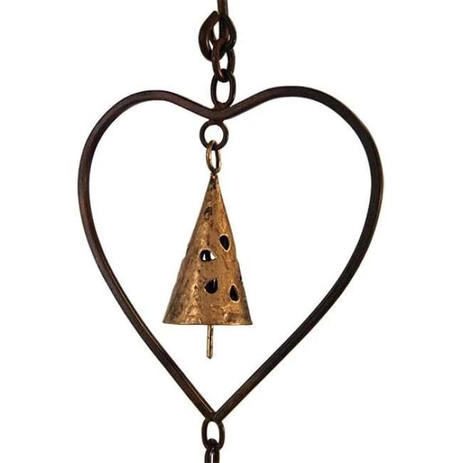 Ancient Graffiti Heart And Bell Rain Chain, Flamed Copper Lawn & Garden 5 Ancient Graffiti Heart And Bell Rain Chain, Flamed Copper Lawn & Garden