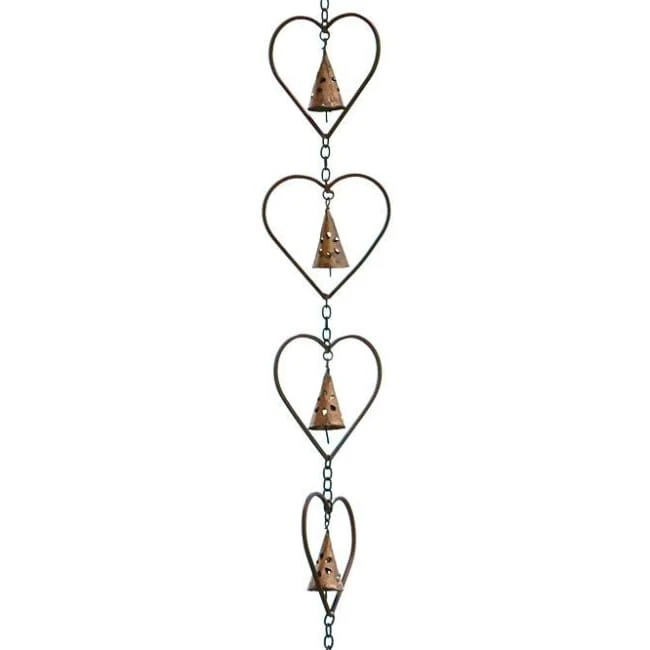 Ancient Graffiti Heart And Bell Rain Chain, Flamed Copper Lawn & Garden 3 Ancient Graffiti Heart And Bell Rain Chain, Flamed Copper Lawn & Garden