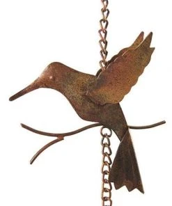 Ancient Graffiti Hummingbird & Bell Rain Chain, Flamed Copper 8 Ancient Graffiti Hummingbird & Bell Rain Chain, Flamed Copper