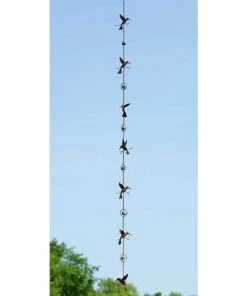 Ancient Graffiti Hummingbird & Bell Rain Chain, Flamed Copper 9 Ancient Graffiti Hummingbird & Bell Rain Chain, Flamed Copper