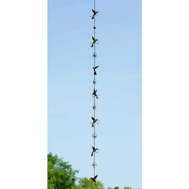 Ancient Graffiti Hummingbird & Bell Rain Chain, Flamed Copper 6 Ancient Graffiti Hummingbird & Bell Rain Chain, Flamed Copper