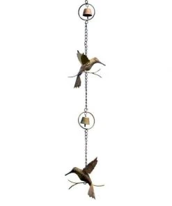 Ancient Graffiti Hummingbird & Bell Rain Chain, Flamed Copper