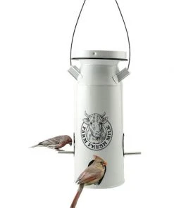 Woodlink Milkhouse Vintage White Milk Can Bird Seed Feeder Hanging Feeders