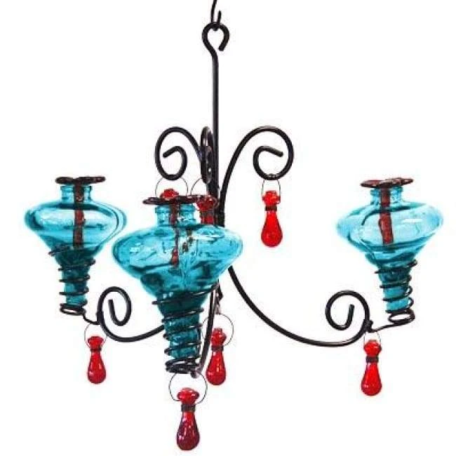Parasol Mini-Blossom Chandelier Hummingbird Feeder, Aquamarine 3 Parasol Mini-Blossom Chandelier Hummingbird Feeder, Aquamarine
