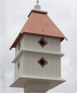 A Wing And A Prayer Plantation Bird House With Hammered Copper Colored Metal Roof