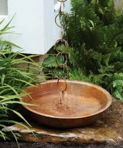Ancient Graffiti Rain Chain Receptacle, Flamed Copper Lawn & Garden