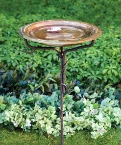 Ancient Graffiti Solid Copper Bird Bath With Stake Standing Bird Baths