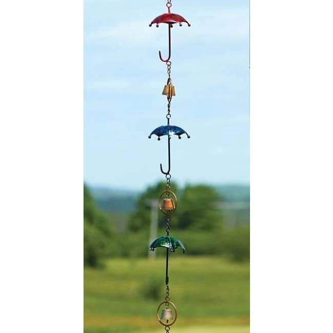 Ancient Graffiti Umbrella And Bell Rain Chain, Multicolored 3 Ancient Graffiti Umbrella And Bell Rain Chain, Multicolored