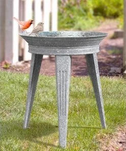 Panacea Products Vintage Galvanized Metal Bird Bath And Stand